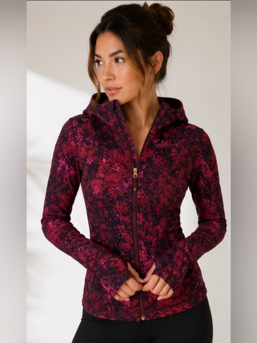 Lululemon Hooded Define Jacket Limited Edition Red Floral Print Size 2